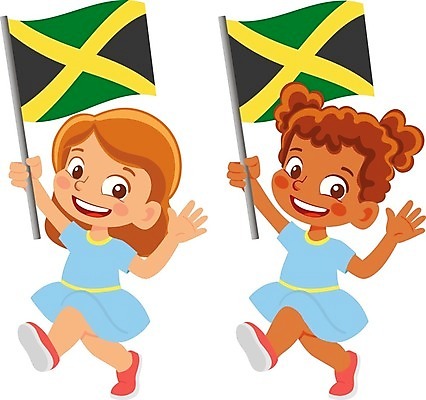 EPS 해외이미지 전신 여자 어린이 일러스트 들기 두명 국기 자메이카 소녀만 해외202009 해외일러스트 북아메리카 모션 사람 여자만 어린이만 파일형식 벡터