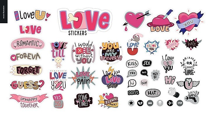 EPS 해외이미지 모양 문장 스티커 일러스트 텍스트 관계 화살 함께함 발렌타인데이 사랑 단어 세트 유행 라벨 고통 낭만 짜증 하트 죽음 기록 인사 신용카드 플랫 칼 낙서 만화 편지 심볼 사인 코믹 배지 타이틀 해골모형 레터링 해외202009 해외일러스트 문자 감정 컨셉 데이이벤트 프레임 금융 모형 예절 파일형식 벡터