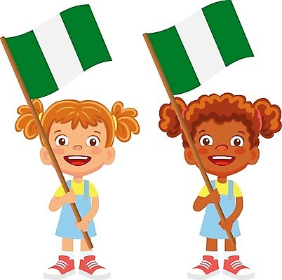 EPS 해외이미지 전신 여자 어린이 일러스트 들기 두명 국기 심볼 나이지리아 나이지리아국기 소녀만 해외202009 해외일러스트 모션 사람 여자만 어린이만 파일형식 벡터 서아프리카