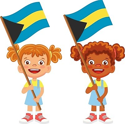 EPS 해외이미지 전신 여자 어린이 일러스트 들기 두명 국기 바하마 소녀만 해외202009 해외일러스트 모션 사람 여자만 어린이만 파일형식 벡터
