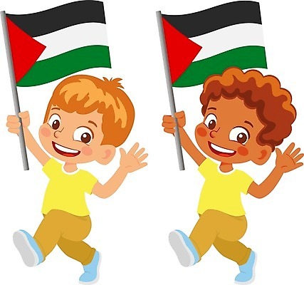 EPS 해외이미지 전신 캐릭터 남자 어린이 일러스트 들기 소년 두명 국기 팔레스타인 소년만 팔레스타인국기 해외202009 해외일러스트 일러캐릭터 중동 모션 사람 남자만 어린이만 파일형식 벡터