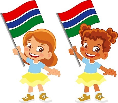 EPS 해외이미지 전신 캐릭터 여자 어린이 일러스트 들기 소녀 두명 국기 심볼 감비아 감비아국기 소녀만 해외202009 해외일러스트 일러캐릭터 모션 아프리카 사람 여자만 어린이만 파일형식 벡터
