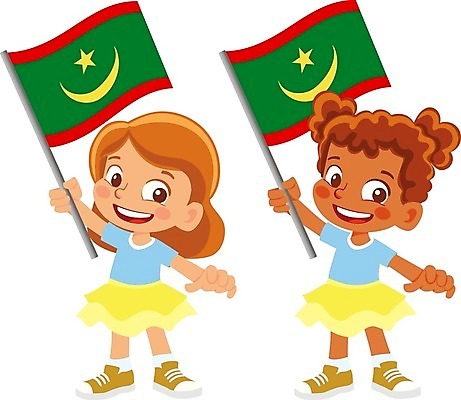 EPS 해외이미지 전신 캐릭터 여자 어린이 일러스트 들기 두명 국기 모리타니 소녀만 해외202009 해외일러스트 일러캐릭터 모션 사람 여자만 어린이만 파일형식 벡터