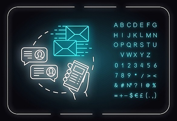 EPS 해외이미지 말풍선 일러스트 사람없음 스마트폰 네온 문자메시지 채팅 해외일러스트 핸드폰 스마트기기 메시지 파일형식 벡터