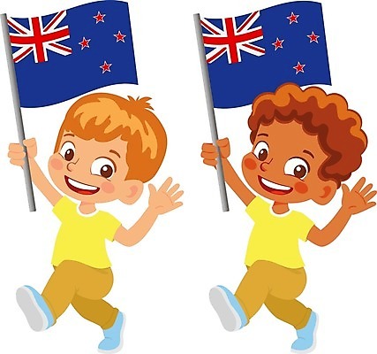 EPS 해외이미지 전신 캐릭터 남자 어린이 일러스트 들기 소년 두명 국기 뉴질랜드 뉴질랜드국기 소년만 해외202009 해외일러스트 일러캐릭터 모션 사람 오세아니아 남자만 어린이만 파일형식 벡터