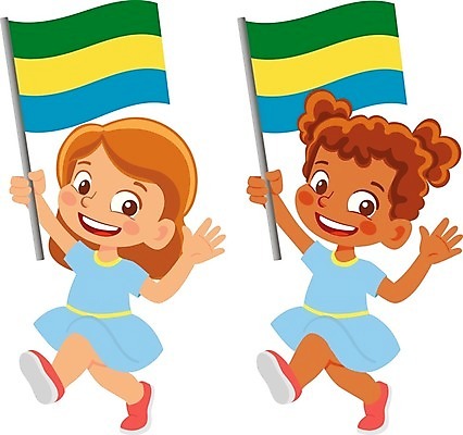 EPS 해외이미지 전신 여자 어린이 일러스트 들기 두명 국기 심볼 가봉 가봉국기 소녀만 해외202009 해외일러스트 모션 아프리카 사람 여자만 어린이만 파일형식 벡터