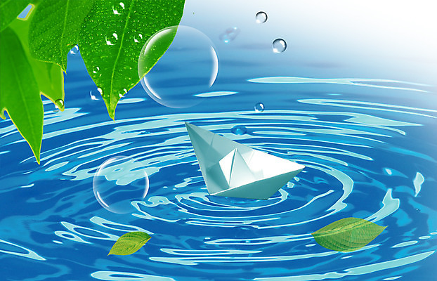 PSD 식물 편집이미지 물결 백그라운드 잎 나뭇잎 사람없음 물 물방울 이슬 공기방울 물백그라운드 종이배 이미지편집 자연요소 종이접기 파일형식