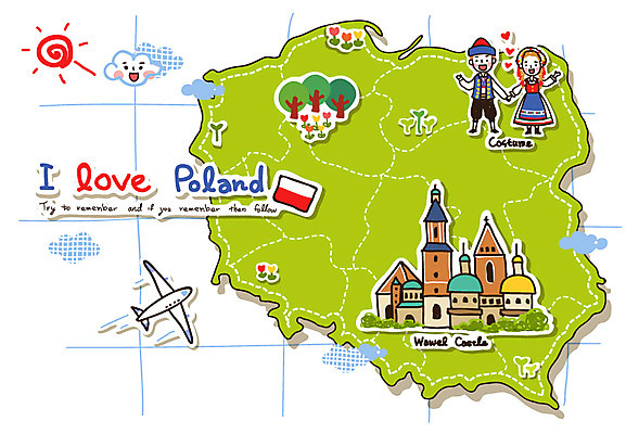 EPS 나무 식물 구름 건축물 커플 여자 남자 건축 나라 한쌍 여행 지도 일러스트 항공교통 비행기 사랑 사람 20대 성인 두명 건물 관광지 태양 깃발 국기 전통의상 대륙 지도여행 폴란드 바벨성 청년만 성인만 국내일러스트 자연요소 전통 감정 유럽 교통수단 관계 대중교통 청년 파일형식 벡터