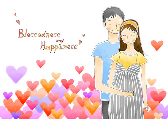 PSD 부부 커플 여자 남자 행복 한쌍 일러스트 사랑 미소 웃음 사람 20대 성인 두명 화목 임산부 임신 하트 청년만 성인만 국내일러스트 모양 감정 컨셉 관계 표정 청년 파일형식