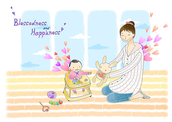 PSD 여자 행복 인형 일러스트 가족 실내 사랑 미소 웃음 사람 20대 성인 두명 장난감 놀이용품 화목 임산부 임신 아기용품 육아 하트 아기 토끼인형 보행기 여자만 국내일러스트 모양 감정 컨셉 관계 표정 청년 내부 토끼 오브젝트 파일형식