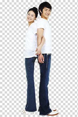 전신 모델 편집 편집이미지 커플 옷 여자 남자 한쌍 구두 포즈 신발 티셔츠 모션 표정 서기 미소 웃음 사람 동양인 20대 성인 두명 옆모습 한국인 등맞대기 청바지 하이힐 여성화 PNG 청년만 성인만 편집소스 뷰포인트 셔츠 바지 관계 인종 청년 파일형식