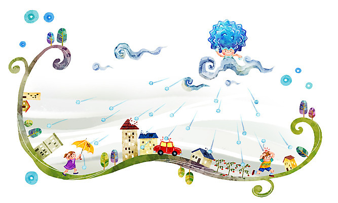 PSD 나무 식물 구름 건축물 여자 남자 건축 초등학생 어린이 육상교통 백그라운드 일러스트 우산 승용차 자동차 날씨 주택 사람 소녀 소년 두명 건물 비 먹구름 어린이만 국내일러스트 자연요소 학생 교통수단 파일형식 구름_자연