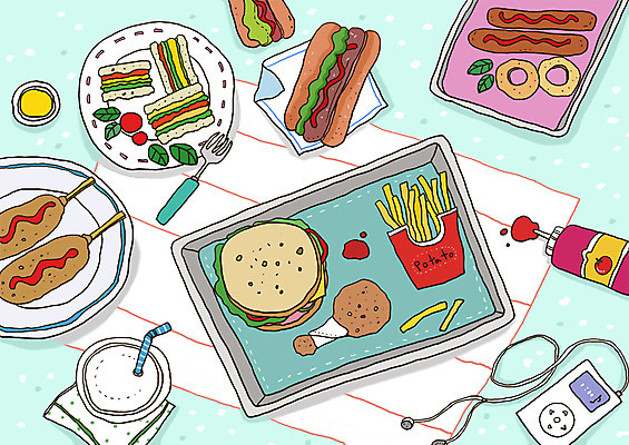 PSD 음료 음식 음향기기 라인일러스트 일러스트 패스트푸드 서양음식 샌드위치 빨대 사람없음 전자제품 치킨 감자튀김 햄버거 양념 소시지 MP3 케첩 레시피 핫도그 국내일러스트 감자 튀김 소스_음식 가공식품 인스턴트 닭고기요리 파일형식