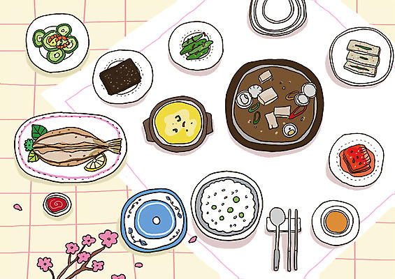 PSD 식기 한식 음식 라인일러스트 일러스트 젓가락 밥 반찬 수저 사람없음 숟가락 양념 김 된장찌개 두부 생선구이 밥그릇 계란찜 국내일러스트 그릇 해조류 계란요리 찌개 구이 찜 생선요리 파일형식