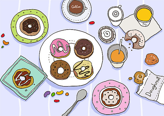 PSD 그릇 접시 커피 음료 음식 빵 라인일러스트 일러스트 사람없음 컵 숟가락 도넛 커피잔 레시피 음료수컵 국내일러스트 식기 디저트 잔 수저 파일형식