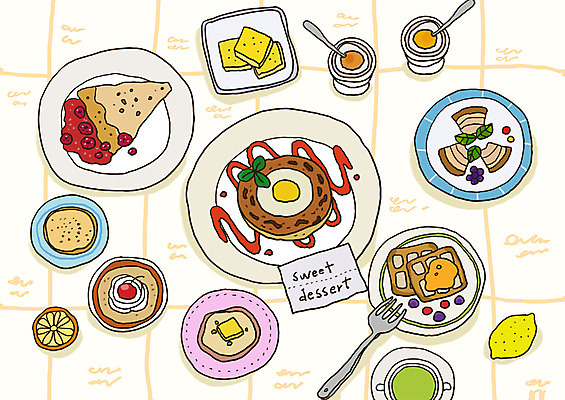 PSD 그릇 식기 접시 음식 라인일러스트 일러스트 디저트 서양음식 사람없음 쿠키 과자 케이크 수프 잼 레몬 레시피 와플 국내일러스트 과일 소스_음식 파일형식