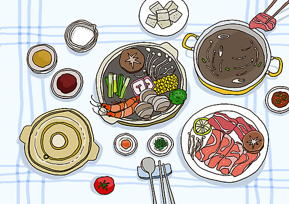 PSD 그릇 접시 음식 과일 라인일러스트 일러스트 젓가락 조개 새우 수저 육류 사람없음 숟가락 버섯 양념 냄비 어묵 레몬 해산물 팽이버섯 레시피 국물 샤브샤브 해물샤브샤브 국내일러스트 식기 식재료 어패류 갑각류 솥 파일형식