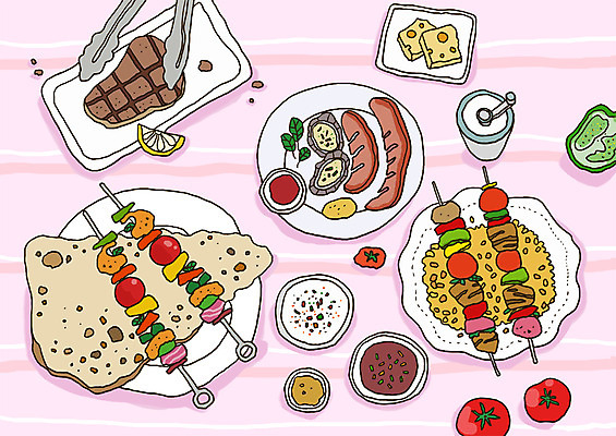 PSD 그릇 접시 음식 토마토 채소 과일 라인일러스트 일러스트 치즈 집게 스테이크 사람없음 소시지 꼬치 수프 케첩 레몬 레시피 꼬치구이 국내일러스트 식기 유제품 서양음식 소스_음식 가공식품 구이 파일형식