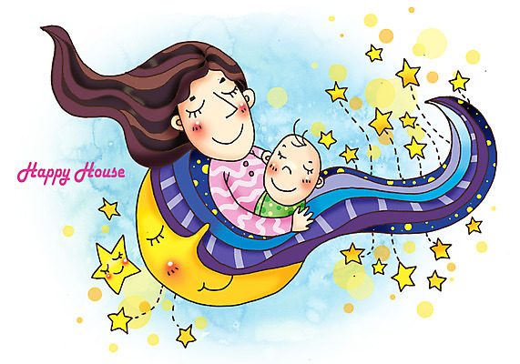 PSD 라이프스타일 여자 행복 별 일러스트 가족 엄마 미소 웃음 사람 성인 두명 라이프 화목 달 아기 잠 수면 초승달 꿈나라 여자만 국내일러스트 자연요소 감정 컨셉 관계 표정 생활 물 꿈 파일형식