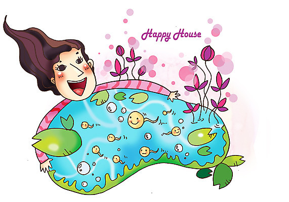 PSD 식물 동물 라이프스타일 여자 꽃 행복 일러스트 가족 엄마 사람 성인 라이프 물 화목 물방울 연못 연잎 올챙이 여자만 성인여자만 성인만 국내일러스트 자연요소 감정 컨셉 잎 관계 생활 파일형식