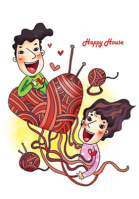 PSD 라이프스타일 부부 커플 여자 남자 행복 한쌍 일러스트 하늘 사랑 미소 웃음 사람 20대 성인 두명 라이프 화목 하트 뜨개질 실 실타래 코바늘 청년만 성인만 국내일러스트 모양 감정 컨셉 관계 표정 청년 취미 생활 파일형식