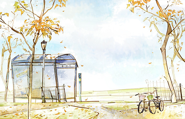 주간 PSD 나무 사계절 계절 길 백그라운드 낙엽 가로등 벤치 의자 일러스트 자연 하늘 풍경 사람없음 야외 가을풍경 자전거 가을 버스정류장 가을배경 국내일러스트 자연요소 식물 공공시설 가구 잎 바이크 역 생태계 파일형식 가을_계절