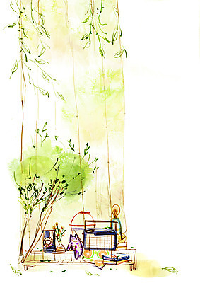 PSD 나무 식물 꽃 인형 백그라운드 일러스트 전구 자연 페인터 사람없음 책 장난감 꽃병 스피커 공백 덩굴 양동이 오브젝트 라디오 국내일러스트 음향기기 페인팅 전자제품 생태계 파일형식