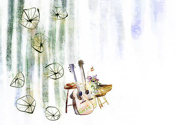 PSD 식물 화분 악기 가구 백그라운드 잎 의자 일러스트 자연 페인터 나뭇잎 사람없음 공백 기타 오브젝트 국내일러스트 음악 생활용품 페인팅 현악기 생태계 파일형식