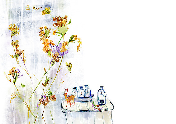 PSD 식물 꽃 백그라운드 일러스트 초 촛불 자연 페인터 탁자 사슴 사람없음 장식 공백 오브젝트 국내일러스트 가구 포유류 페인팅 생태계 파일형식