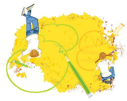 EPS 여자 남자 문화 어린이 예술 백그라운드 일러스트 문화예술 색연필 미술 사람 소녀 소년 두명 미술도구 그리기 그림 크레파스 어린이만 국내일러스트 모션 학용품 오브젝트 파일형식 벡터