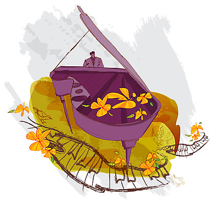 EPS 식물 꽃잎 꽃 문화 예술 악기 백그라운드 연주 일러스트 문화예술 한명 사람 성인 공연 연주자 건반 피아노 건반악기 그랜드피아노 피아니스트 성인만 국내일러스트 1 음악 이벤트 음악가 파일형식 벡터