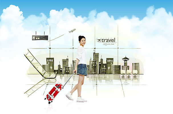 전신 PSD 구름 편집 편집이미지 여자 교통수단 여행 의자 가방 하늘 비행기 한명 서기 미소 웃음 사람 풍경 성인 건물 걷기 캐리어 여행가방 도시 공항 에스컬레이터 여자만 여자한명만 성인여자만 성인만 이미지편집 자연요소 1 건축물 잡화 가구 교통 항공교통 교통시설 모션 대중교통 표정 파일형식