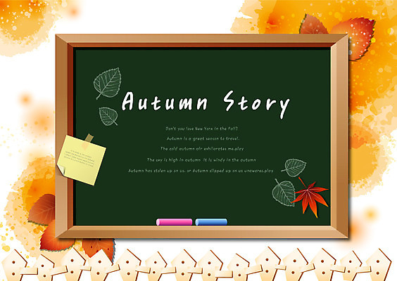 EPS 사계절 백그라운드 단풍 낙엽 잎 일러스트 나뭇잎 풍경 사람없음 울타리 칠판 가을 메모지 오브젝트 분필 가을배경 국내일러스트 식물 계절 담장 사무용품 초크 파일형식 벡터 가을_계절
