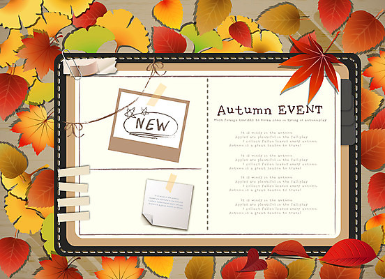 EPS 사계절 종이 백그라운드 단풍 낙엽 잎 일러스트 나뭇잎 풍경 사람없음 다이어리 가을 메모지 오브젝트 은행잎 클립 폴라로이드사진 가을배경 국내일러스트 식물 계절 사무용품 폴라로이드 파일형식 벡터 가을_계절