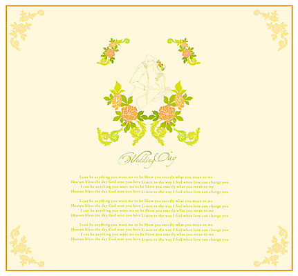 EPS 템플릿 여자 남자 꽃 신부 선 신랑 결혼 꽃무늬 카드템플릿 프레임 틀 두명 장식 빈티지 청첩장 초대 이미지템플릿 카드프레임 식물 컨셉 무늬 카드_감사 사람 이벤트 파일형식 벡터