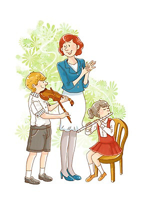 PSD 학생 여자 어린이교육 교육 어린이 악기 음악 지도 연주 의자 일러스트 교과목 수업 현악기 관악기 미소 웃음 사람 소녀 소년 성인 세명 교사 플루트 박수 바이올린 음악교육 레슨 박자 국내일러스트 직업 남자 가구 문화예술 표정 손짓 파일형식