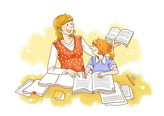 PSD 학생 여자 어린이교육 교육 어린이 지도 일러스트 수업 교재 미소 웃음 사람 소녀 성인 두명 책 연필 교사 공책 지우개 과외 여자만 국내일러스트 직업 문구용품 학용품 표정 학습 필기구 파일형식