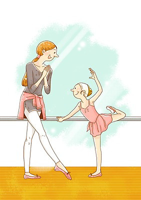 PSD 여자 어린이교육 교육 어린이 포즈 지도 일러스트 수업 미소 웃음 사람 소녀 성인 두명 교사 거울 춤 바 막대기 발레 발레복 토슈즈 봉 레슨 발레수업 발레학원 여자만 국내일러스트 직업 옷 신발 문화예술 표정 학원 파일형식