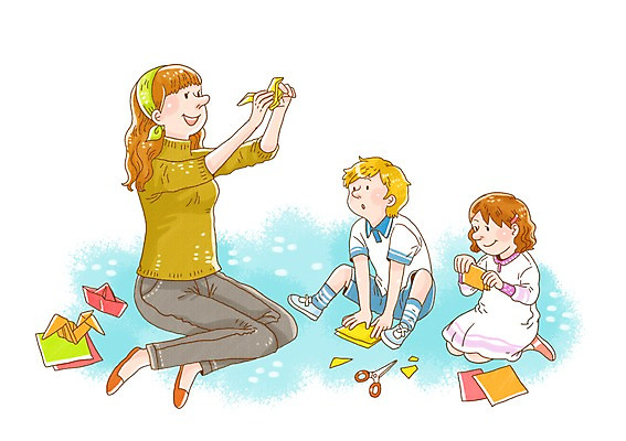 PSD 여자 어린이교육 교육 남자 어린이 지도 일러스트 수업 문구용품 가위 미소 웃음 사람 앉기 소녀 소년 성인 세명 교사 공작 종이접기 색종이 국내일러스트 직업 종이 모션 조류 표정 오브젝트 접기 파일형식