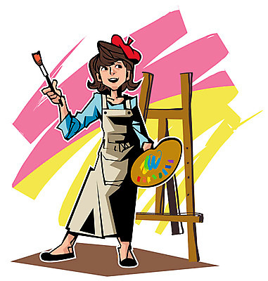 EPS 전신 직업 캐릭터 여자 일러스트 직업캐릭터 한명 서기 사람 성인 물감 붓 팔레트 전문직 이젤 예술가 화가 아티스트 여자만 여자한명만 성인여자만 성인만 일러캐릭터 1 모션 미술도구 파일형식 벡터