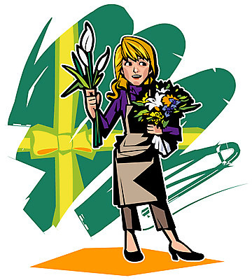 EPS 전신 식물 직업 캐릭터 여자 꽃 리본 꽃다발 일러스트 직업캐릭터 한명 서기 사람 성인 앞치마 전문직 플로리스트 여자만 여자한명만 성인여자만 성인만 일러캐릭터 1 모션 파일형식 벡터