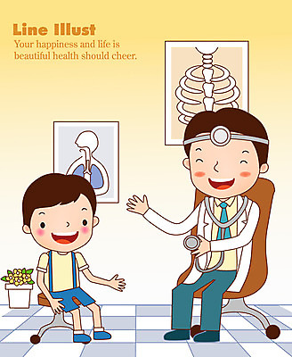 EPS 남자 화분 어린이 의자 라인일러스트 일러스트 의학 청진기 근육 뼈 엑스레이 병원 미소 웃음 사람 앉기 소년 성인 두명 치료 진료 환자 의사 정형외과 남자만 국내일러스트 가구 의료기기 모션 표정 의료진 파일형식 벡터