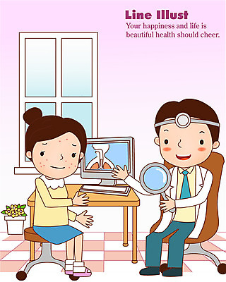 EPS 여자 남자 얼굴 의자 라인일러스트 일러스트 의학 병원 미소 웃음 사람 앉기 성인 두명 치료 컴퓨터 모니터 진료 거울 환자 의사 점 피부 책상 여드름 기념사진 피부과 성인만 국내일러스트 가구 모션 표정 신체부위 전자제품 의료진 파일형식 벡터