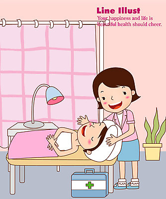EPS 전신 여자 화분 라인일러스트 일러스트 의학 조명 병원 서기 미소 웃음 사람 성인 두명 치료 눕기 환자 간호사 침대 마사지 구급상자 피부 피부과 여자만 성인여자만 성인만 국내일러스트 가구 모션 표정 신체부위 의료진 의료용품 파일형식 벡터