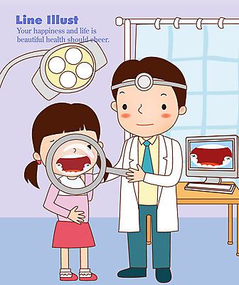 EPS 전신 여자 남자 어린이 라인일러스트 일러스트 의학 돋보기 조명 치과 병원 서기 미소 웃음 사람 소녀 성인 두명 치료 컴퓨터 진료 의사 치아 치과의사 확대경 충치 국내일러스트 모션 표정 전자제품 의료진 소화기관 질병 파일형식 벡터