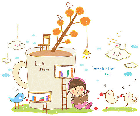 EPS 나무 식물 동물 구름 여자 열매 커피 어린이 의자 과일 일러스트 사다리 상상 조류 전등 조명 책장 한명 사람 앉기 소녀 책 컵 판타지 독서 차 어린이상상 서점 여자만 여자한명만 어린이만 소녀만 소녀한명만 동심 국내일러스트 자연요소 1 식기 음료 가구 모션 상점 도구 파일형식 벡터