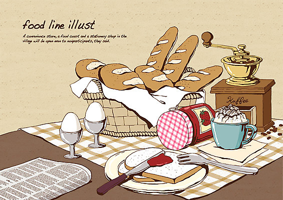 PSD 접시 커피 음식 빵 포크 라인일러스트 일러스트 식탁 사람없음 바구니 계란 빵집 원두 식탁보 신문 나이프 차 아침식사 바게트 잼 생크림 그라인더 레시피 국내일러스트 식기 음료 탁자 간행물 상점 알 식사 소스_음식 뉴스 칼 크림 커피용품 파일형식