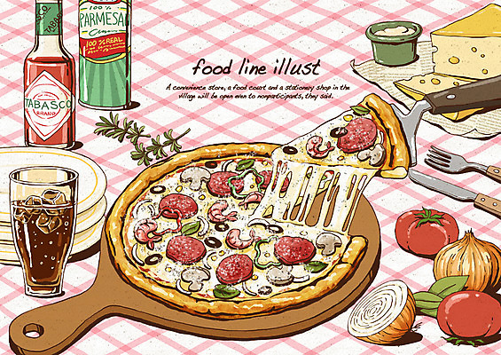 PSD 접시 음료 음식 포크 토마토 라인일러스트 일러스트 식탁 양파 피망 치즈 새우 피자 패스트푸드 사람없음 나이프 가루 허브 햄 콜라 레시피 피자주걱 국내일러스트 식물 식기 채소 탁자 유제품 서양음식 육류 갑각류 칼 인스턴트 탄산음료 주걱 파일형식