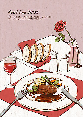 PSD 접시 꽃 음식 빵 와인잔 라인일러스트 일러스트 식탁 스테이크 요리 사람없음 장미 와인 꽃병 식탁보 바게트 아스파라거스 레시피 고기요리 후추통 관자 국내일러스트 식물 식기 채소 술잔 탁자 주류 서양음식 양념통 파일형식