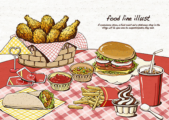 PSD 종이 음식 토마토 라인일러스트 일러스트 식탁 피망 아이스크림 패스트푸드 사람없음 과자 치킨 프라이드치킨 감자튀김 햄버거 식탁보 화장지 케첩 콜라 레시피 콘샐러드 크레페 국내일러스트 채소 탁자 디저트 감자 샐러드 튀김 소스_음식 인스턴트 탄산음료 닭고기요리 파일형식